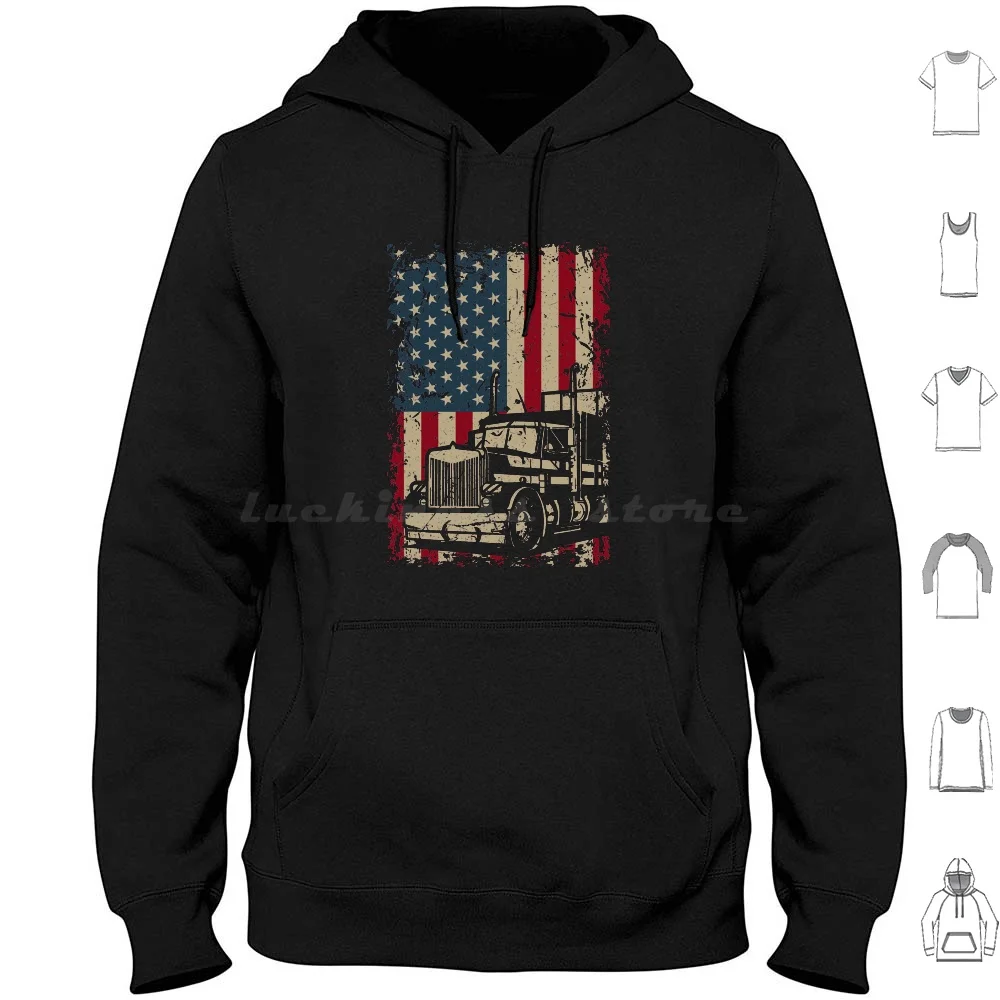 Truck Driver Usa Flag Gift Patriotic Trucker Hoodie Cotton Manica Lunga Trucker Truck Driver Patriotic Usa Truck Trucking