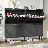 Shoe Storage Cabinet with 4 Flip Drawers, Shoe Cabinet Storage for Entryway Slim, Freestanding Black Shoe Cabinet, Farmhouse 1