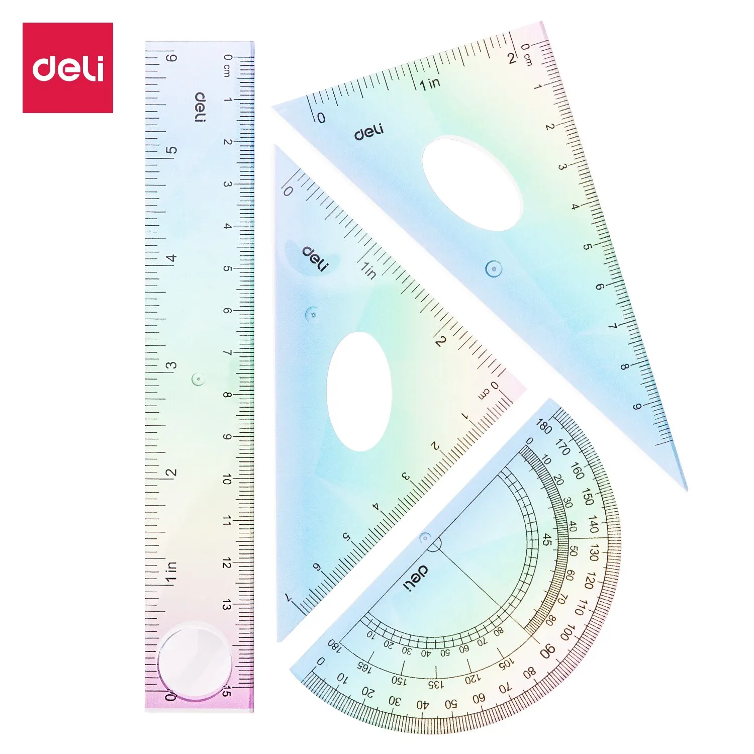 Deli 4pcs Set PS Materials Ruler Set Metal/Plastic/Soft Geometry Maths Drawing Compass Stationery Rulers Mathematical for School