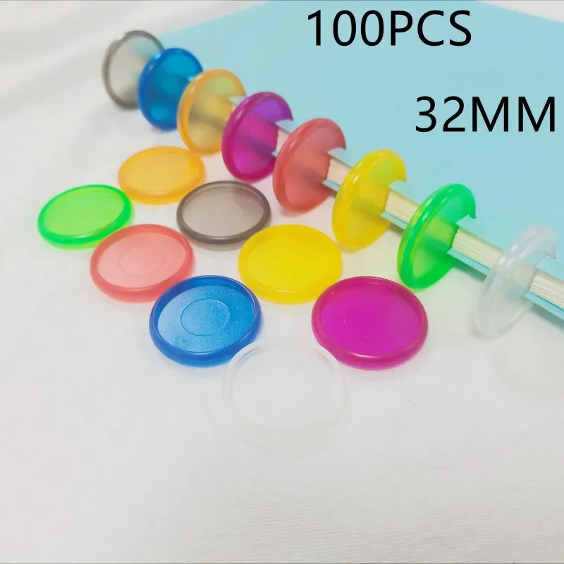 цена 100PCS32MM jelly-colored translucent frosted binding ring buckle, plastic loose-leaf notepad mushroom hole binding consumables.