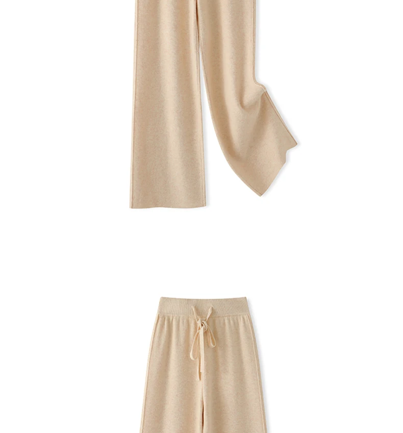 بنطلون نسائي جديد من الصوف الميرينو 100٪ بتصميم مستقيم الساق للربيع والخريف، سميك وعملي بخصر مرتفع وفضفاض، بنطلون محبوك واسع الساق