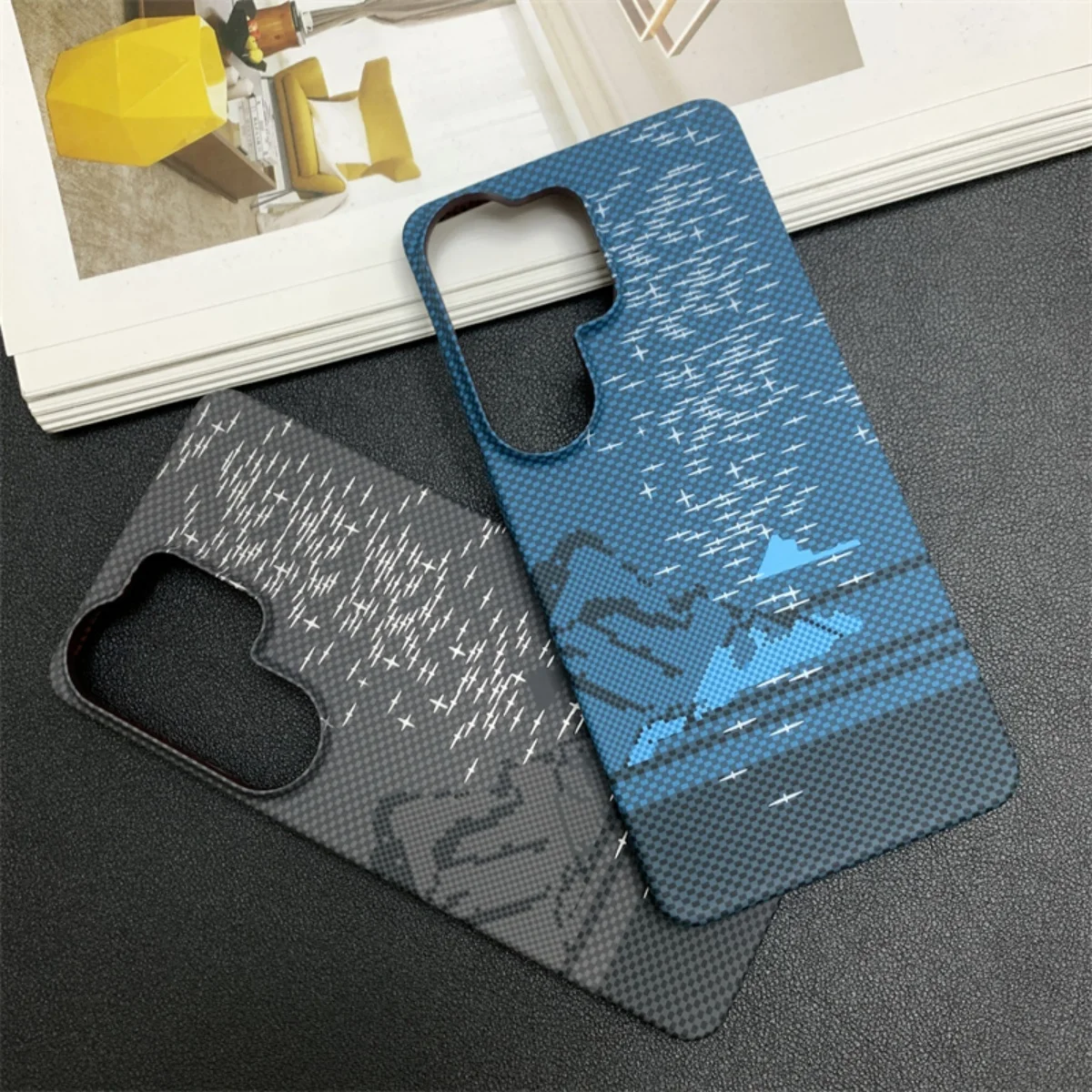 Luxury Kevlar Carbon Fiber Starry Sky Mountain Pattern Phone Case - Slim Hard Plastic Cover