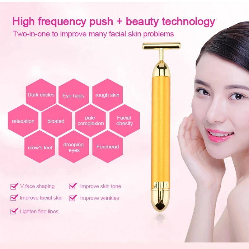 24K Gold T Beauty Bar Energy Roller Electric Face-lifting Facial Massage Beauty Instrument Waterproof Vibrating Face Care Stick 2