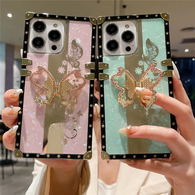 Luxury Cute Pink Flower Square Case w/Ring For iPhone 13 Pro Max 12 Pro 11  XS XR