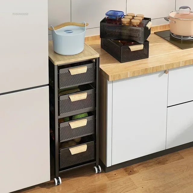 Household Movable Narrow Kitchen Organizer Cart With Wheel Multi-layer Vegetable Auxiliary Cartss Drawer Type Kitchen Trolleys