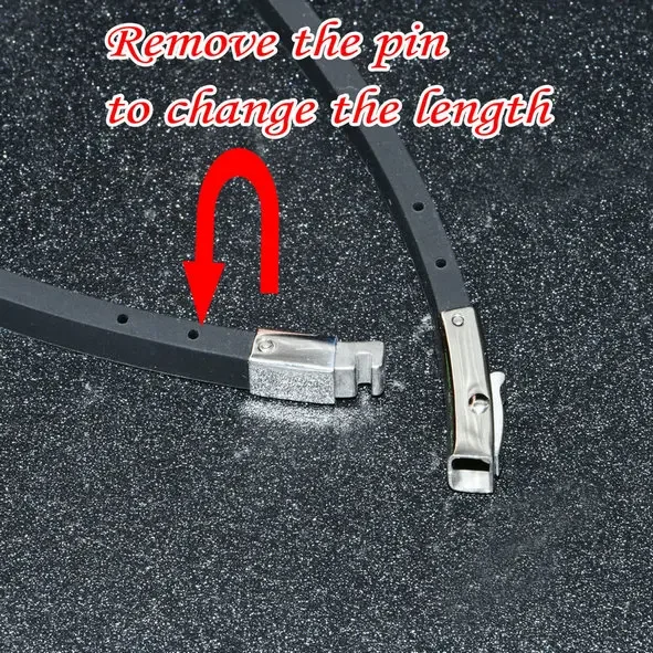 Fashion Men's Black Rubber Bracelets 6mm Wide Adjustable Bangles Stainless Steel Zircon CZ Setting Business Gift Jewelry