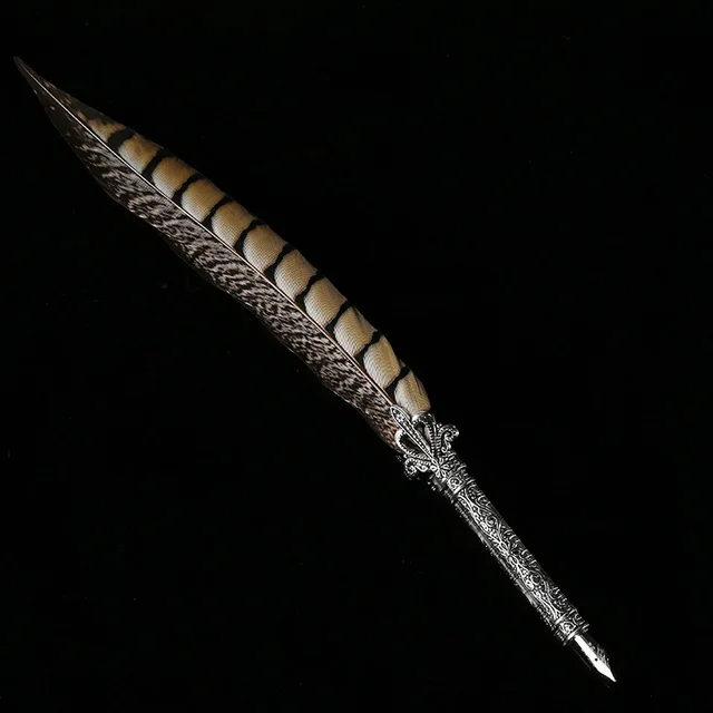 1 Set Feather Fountain Pen Calligraphy Pen Quill Oblique Fountain Luxury Pen Ink +5pcs Nib Metal for Fancy Font Office Supplies G Just a pen