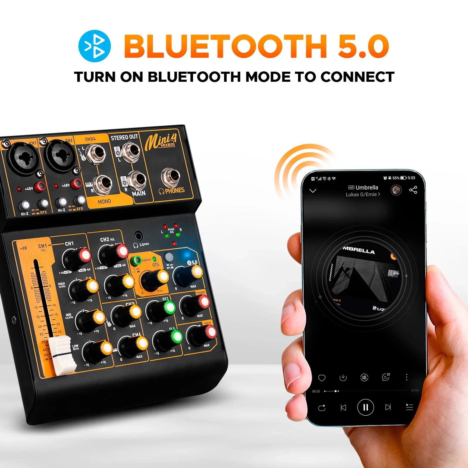 

Металлический интерфейс микшера Mini4, DJ-консоль, Bluetooth 5,0, OTG, ревербератор 48 В, звуковая карта для прямой трансляции, ПК, запись, горячая Распродажа, новинка