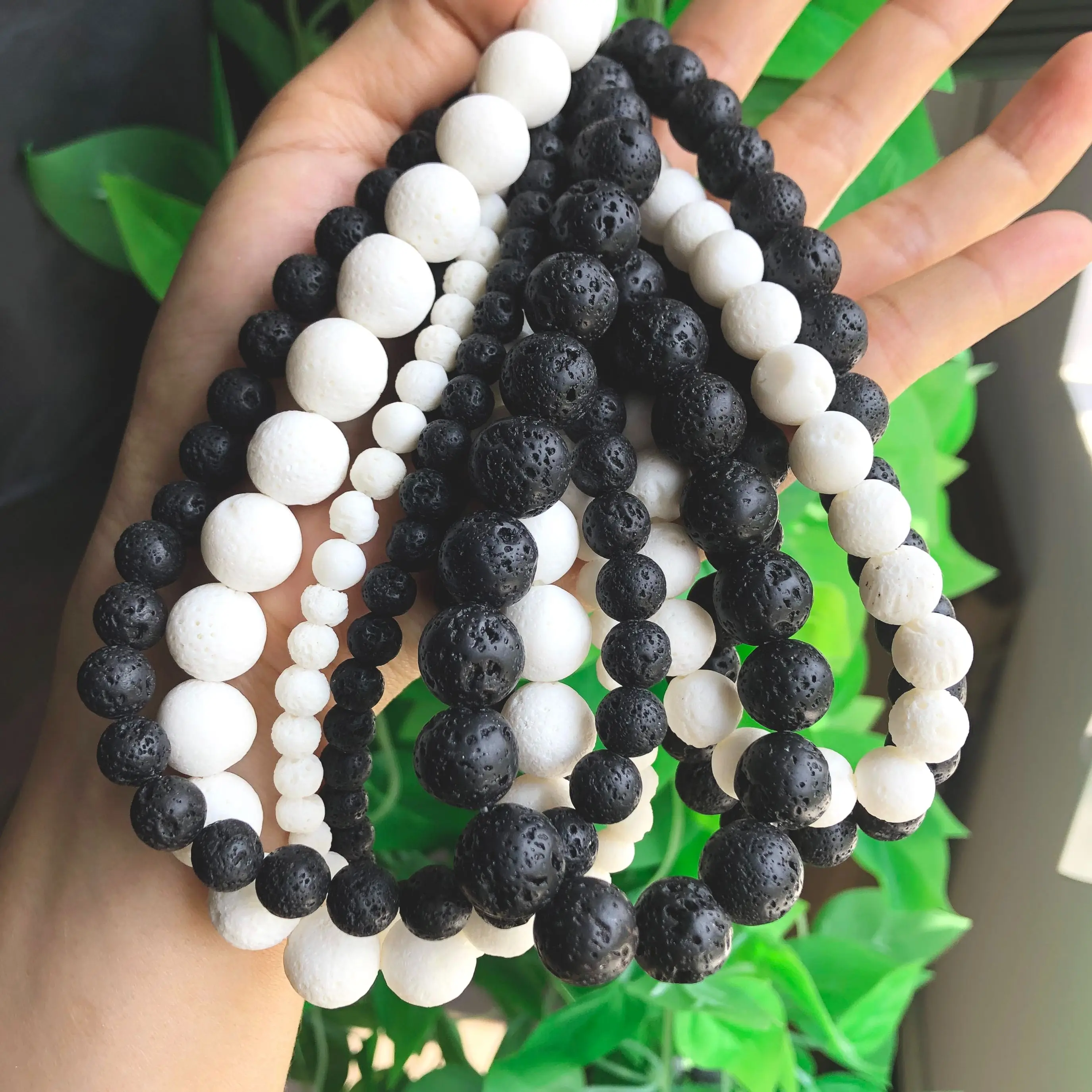 Lava Stone With Matte Agate Beads Bracelet Set Wholesale Price 