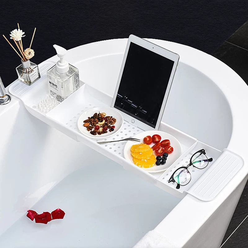 Retractable ABS Shelf Bathtub Storage Rack Bathroom Drain Rack Bathtub Tray Kitchen Bathroom Organizer Storage Accessories