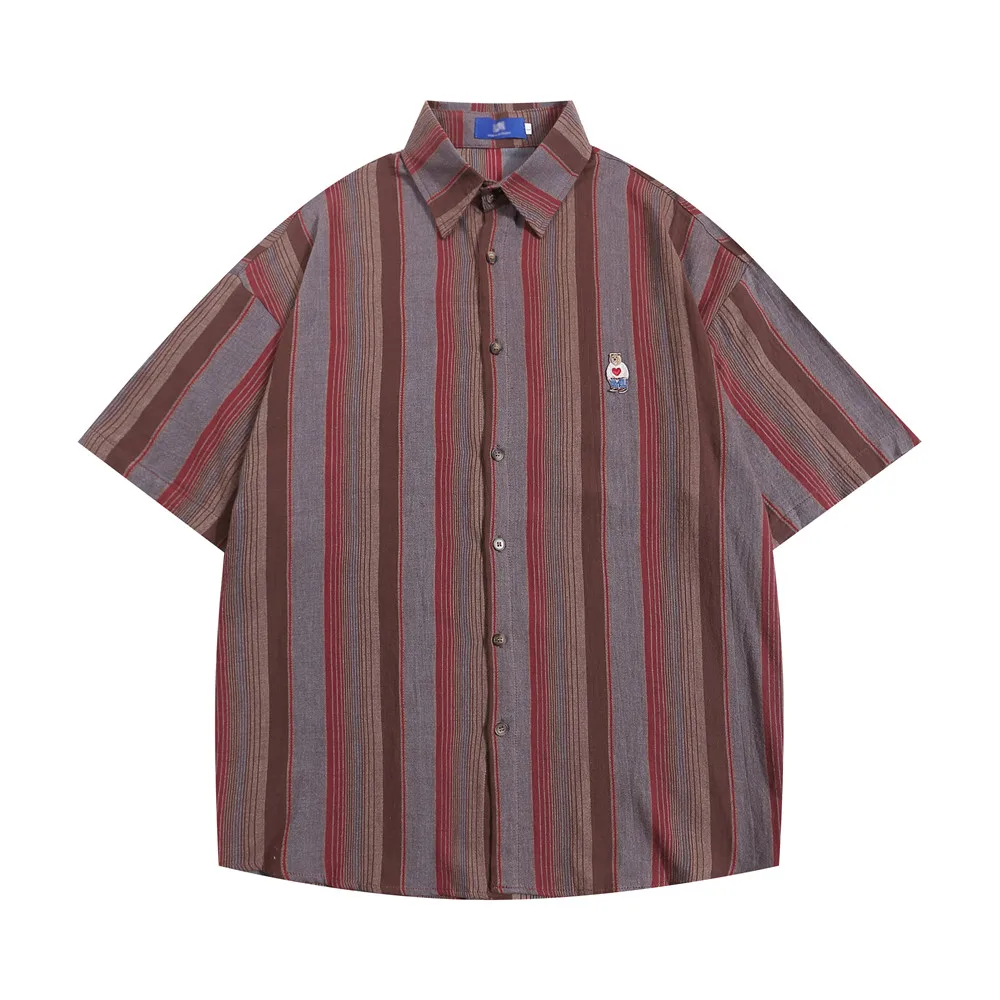 Рубашка мужская с вертикальными полосками, короткий рукав, однобортная ...