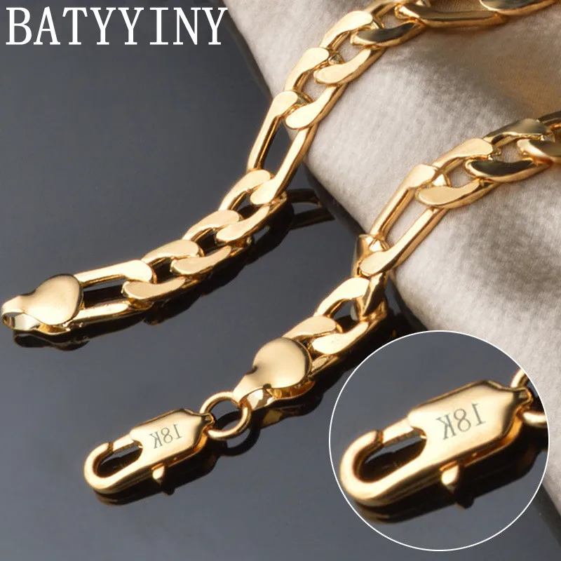 BATYYINY 8 Inch 925 Sterling Silver 8MM Gold/Silver Full Side Figaro Chain Bracelet For Woman Man Fashion Wedding Jewelry Gift