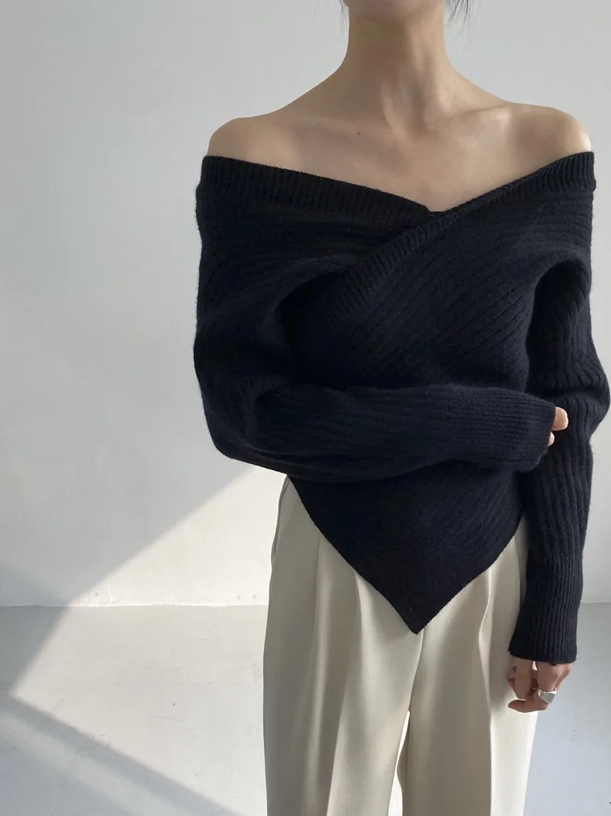 HziriP Turtleneck Sweaters Women Pullovers 2022 New OL Fashion Vintage Off Shoulder Solid All-match Daily Basic Knitwear Tops cropped sweater