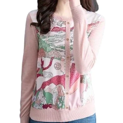 

Thin Knitted Sweaters Women European Vintage Printed Sweater Women Spring Thin Knitted Shirts white pullovers