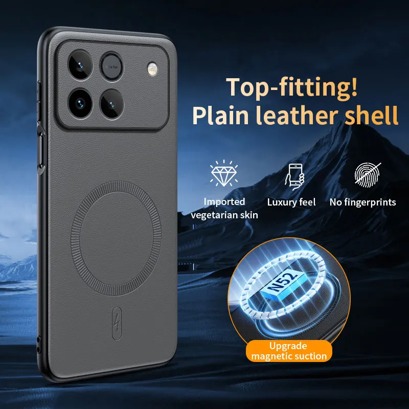 Luxury Plain Leather Pattern Wireless Charging Magnetic Phone Case - ShockProof Cover