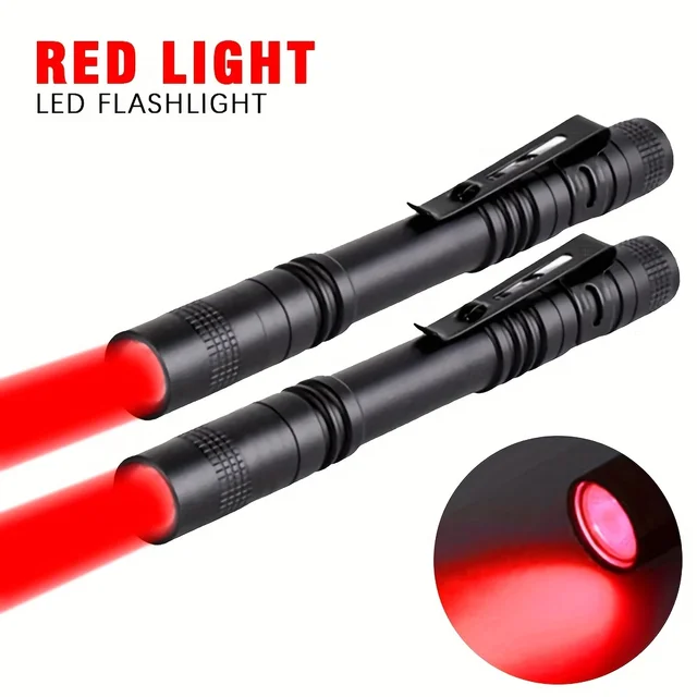 1pc/2pcs Portable Red Light Flashlights Pen Light Pocket Sized Torch for Camping Hiking Beeeeping Astrology Outdoor Activities