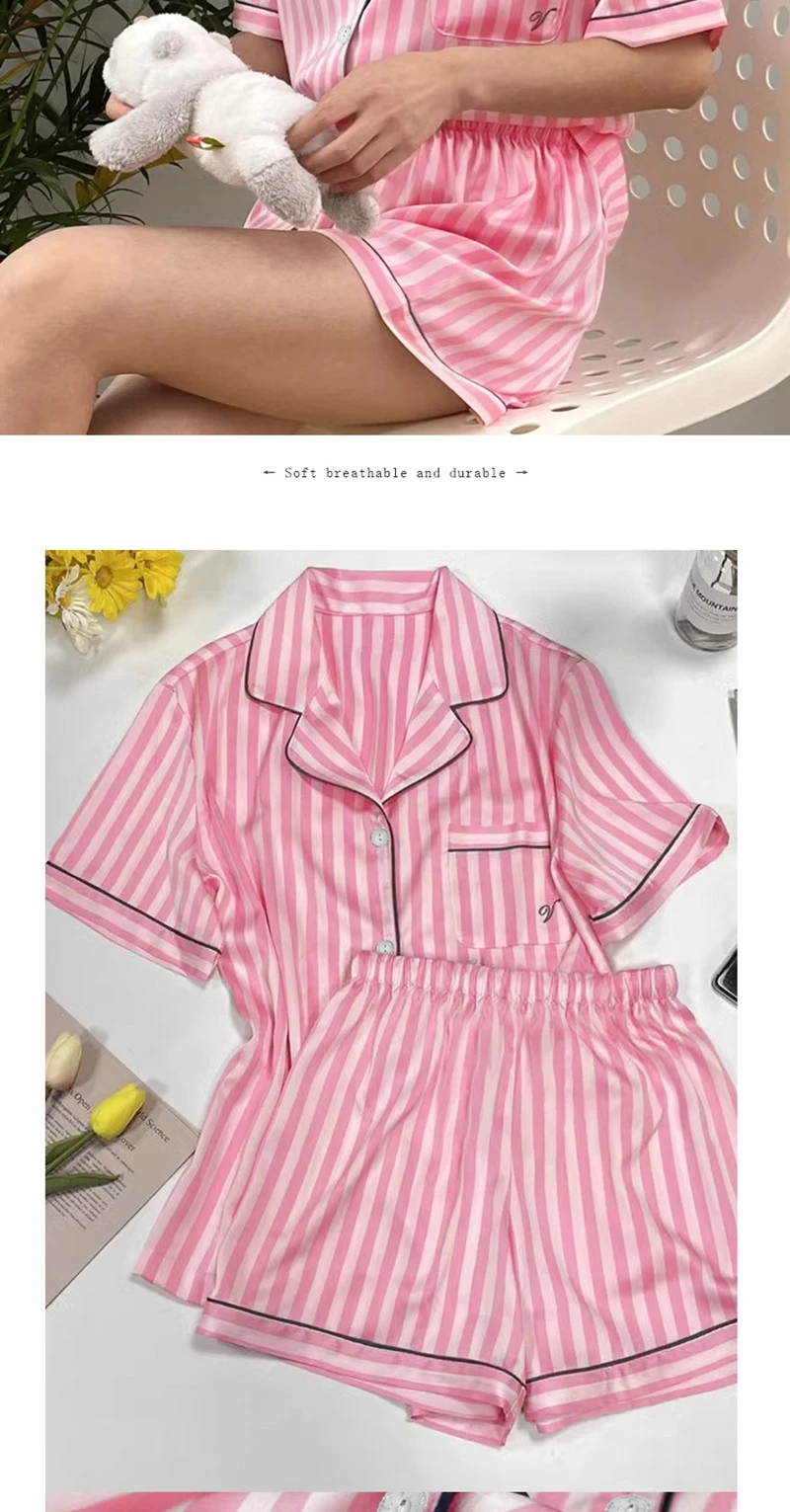 Pijama Feminino Clássico Rosa Listrado - Nelima