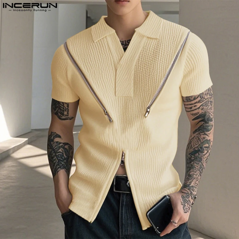 INCERUN بلايز الكورية نمط موضة الرجال تفكيك المعاد...