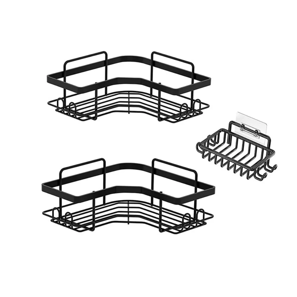 

Wall Mount Bathroom Storage Rack High Quality with Hook No Punch Condiment Organizer Simple Installation Corner Shelf