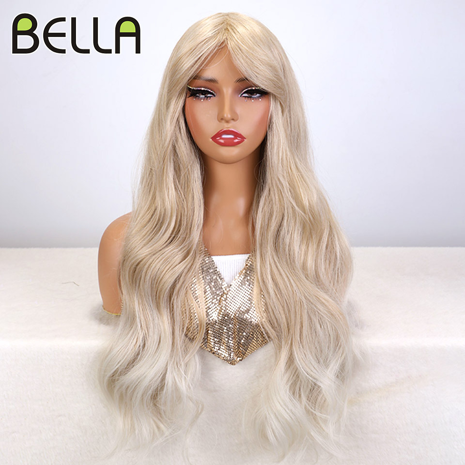 Bella Water Wave Synthetic Wigs 26 Inch Ombre Blonde Body Wave Wig Heat Resistant Wig With Bangs Cosplay Wigs for Black Women