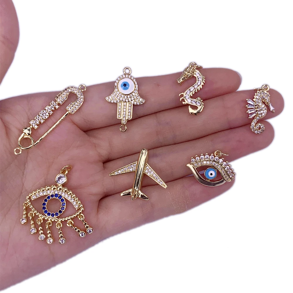 

Fashion Zircon Paper Clip/Hamsa Hand/Dragon/Airplane/Evil Eye Tassel Pendant For DIY Make Necklace Bracelet Cute Accessories