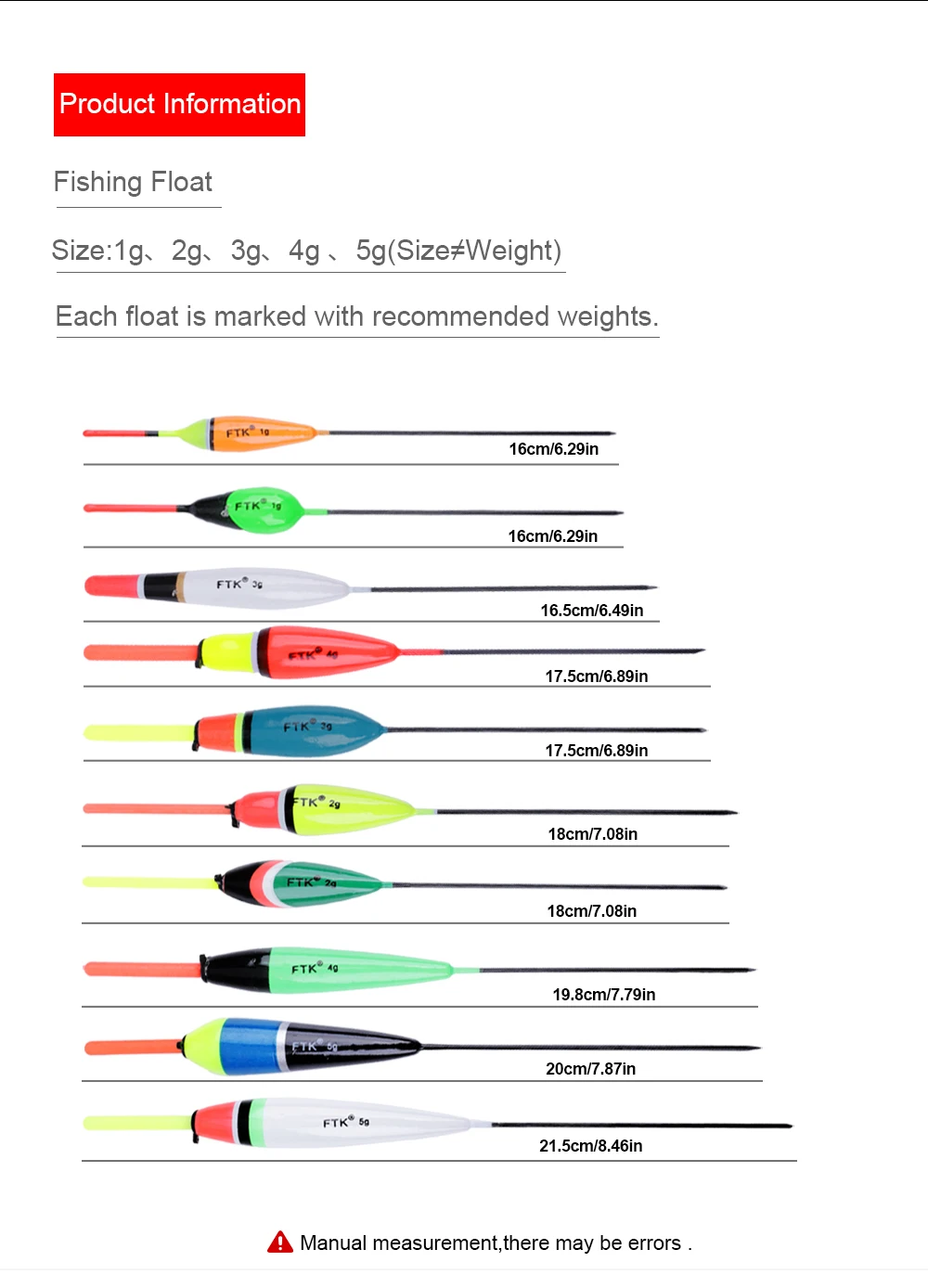 Description Picture 5 of itemFTK 10PCS Barguzinsky Fir Fishing Float Luminous Light Stick 16cm-21.5cm 1g 2g 3g 4g 5g Vertical Buoy Carp Fishing Accessories