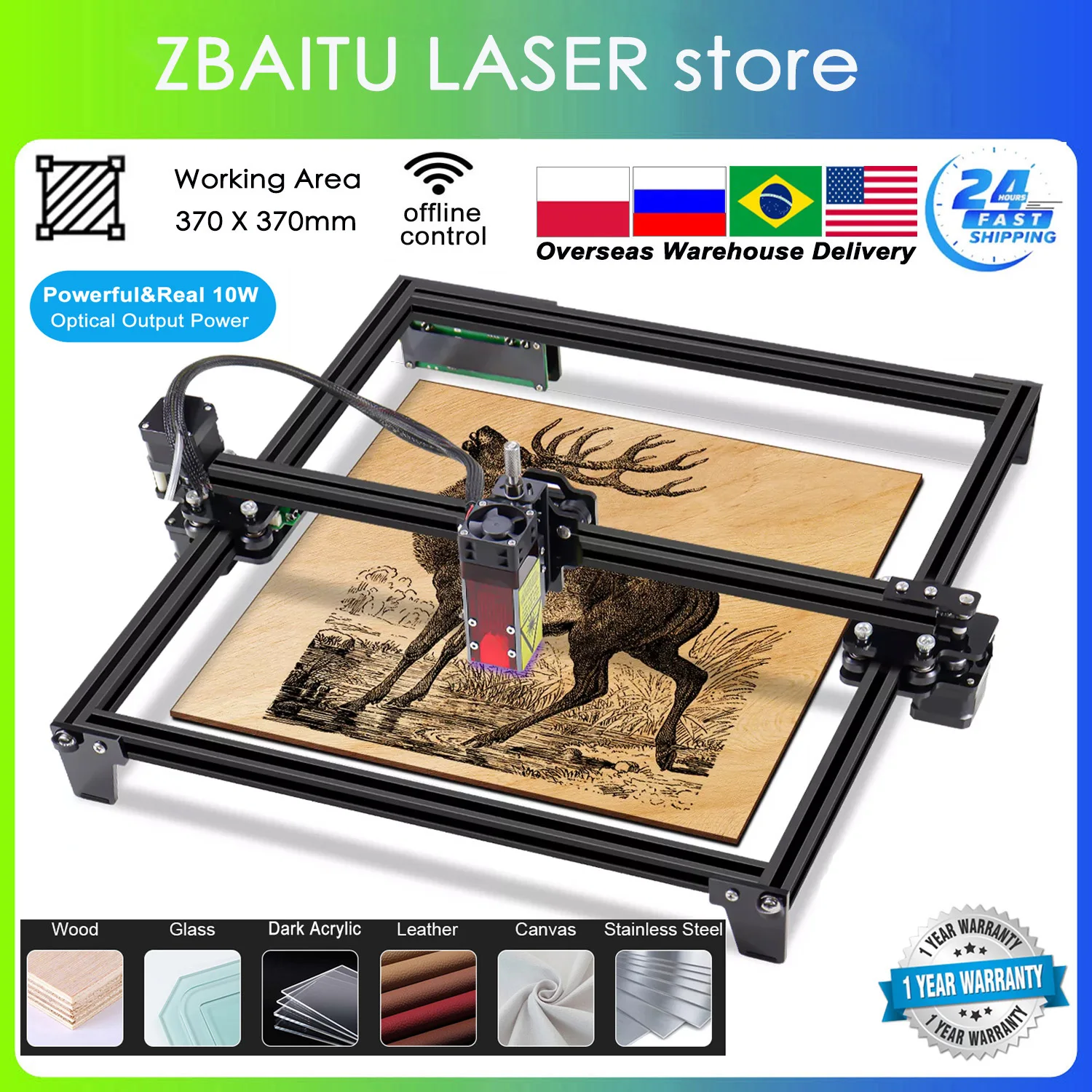 ZBAITU Laser Engraver Cutter, 80W Engraving Cutting Machine, High Power