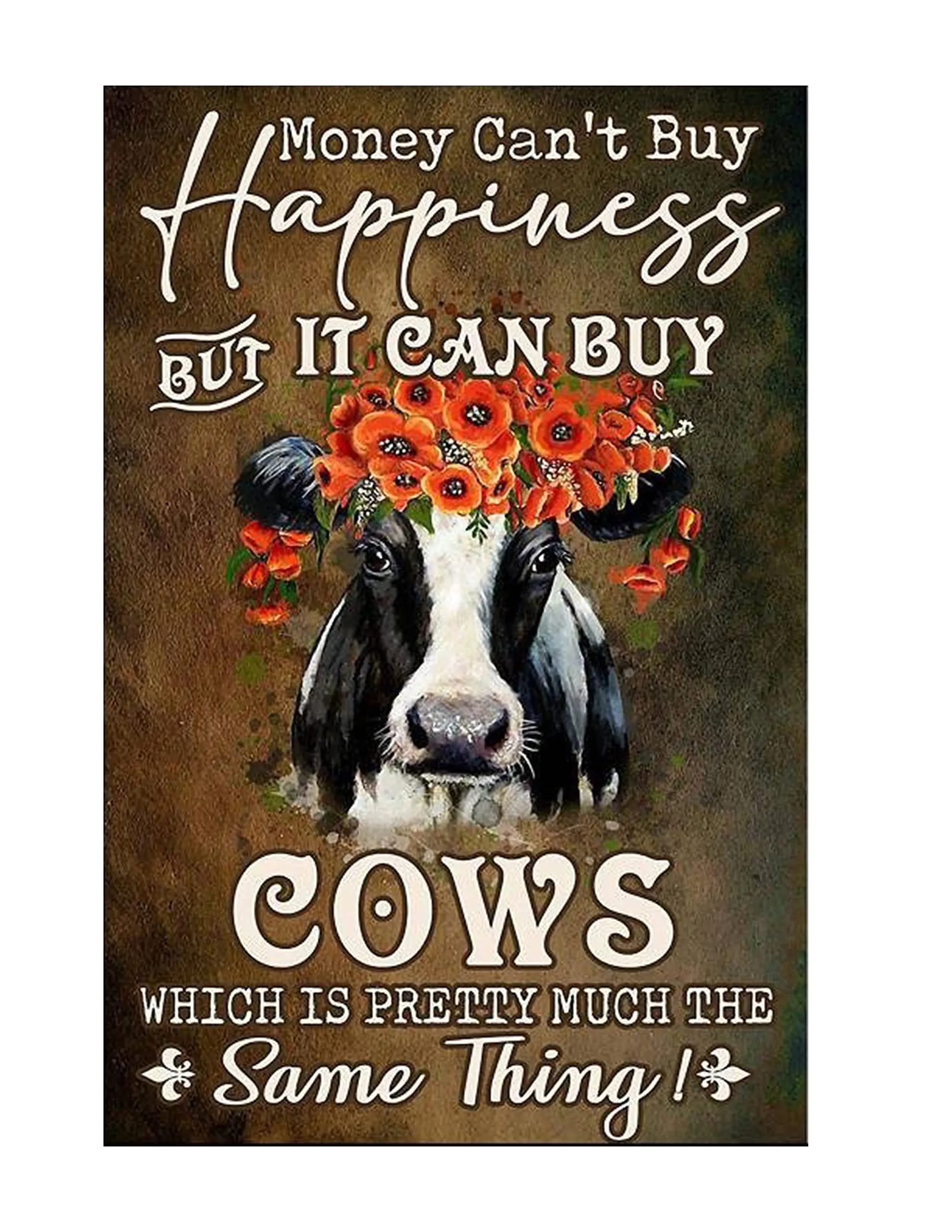 

Cow Money Can't Buy Happiness But It Can Buy Retro Metal Tin Sign Vintage Sign for Home Coffee Wall Decor 8x12 Inch