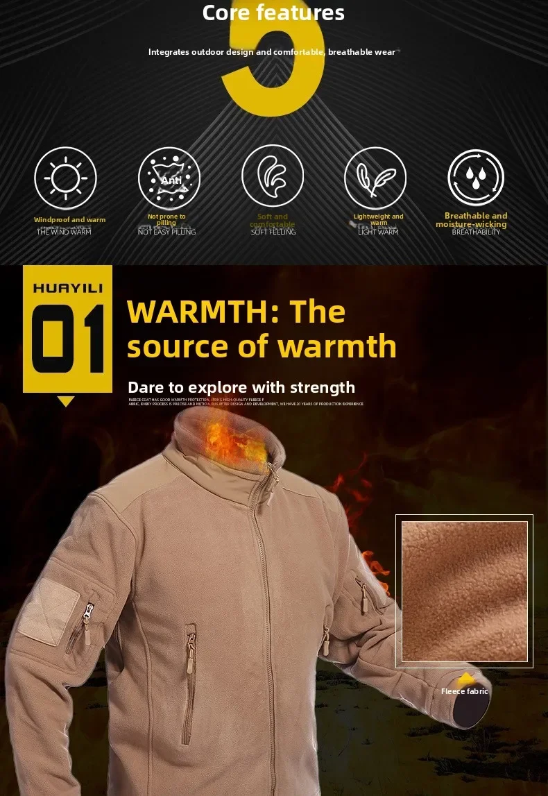 Verdickte doppelseitige Fleecejacke Stehkragen Taktische Fleece Windjacke Innenfutter Outdoor-Sportmantel für Herren – Detail 2