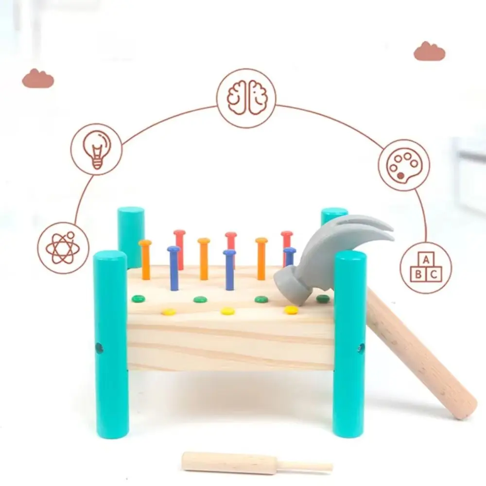 Montessori Knock Nails Tool Wood Early Learning Double Sides Pegboard Portable Colorful Baby Hammer Hit Wooden Toys