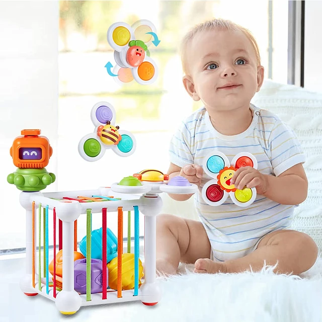 Juguete Montessori para bebés, juego de clasificación de bloques con forma  de bebé, juguete sensorial de cuerda giratoria con ventosa de 0 a 12 meses