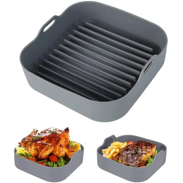 8inch Air Fryer Silicone Pot Replacement of Parchment Paper Liner Square Airfryer Oven Non Stick Bowl Reusable Basket for Baking 1