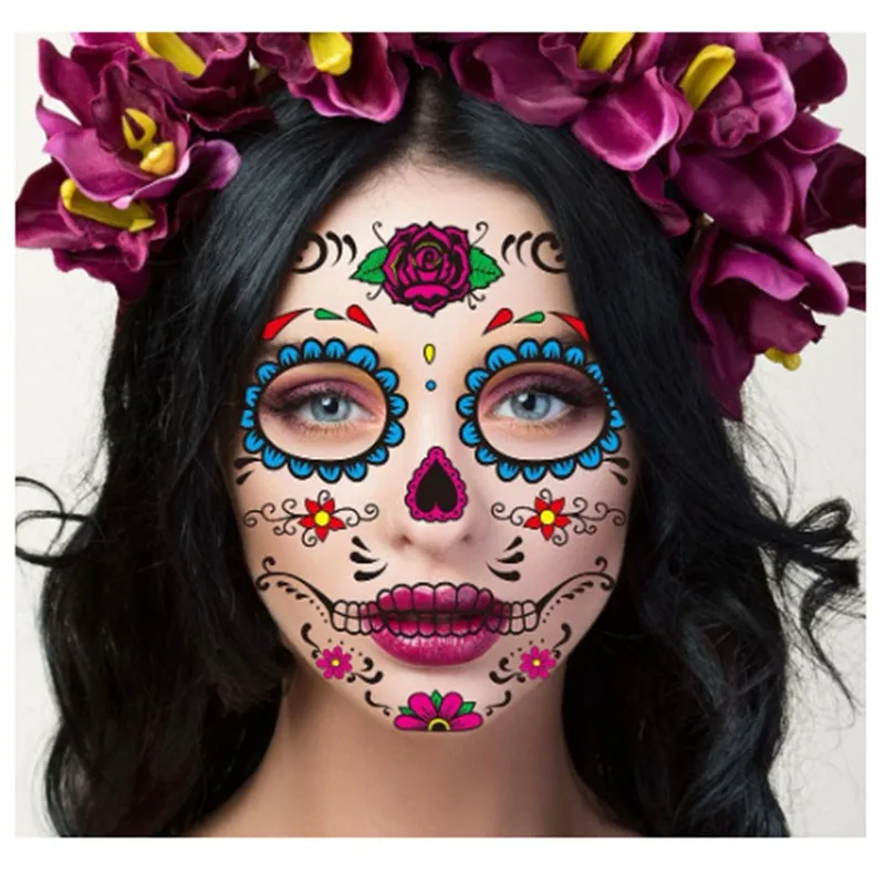 

1/8pcs Halloween Funny Face Tattoo Stickers Creative Aesthetic Art Temporary Makeup Dance Horror Face Stickers Tattoo Stickers