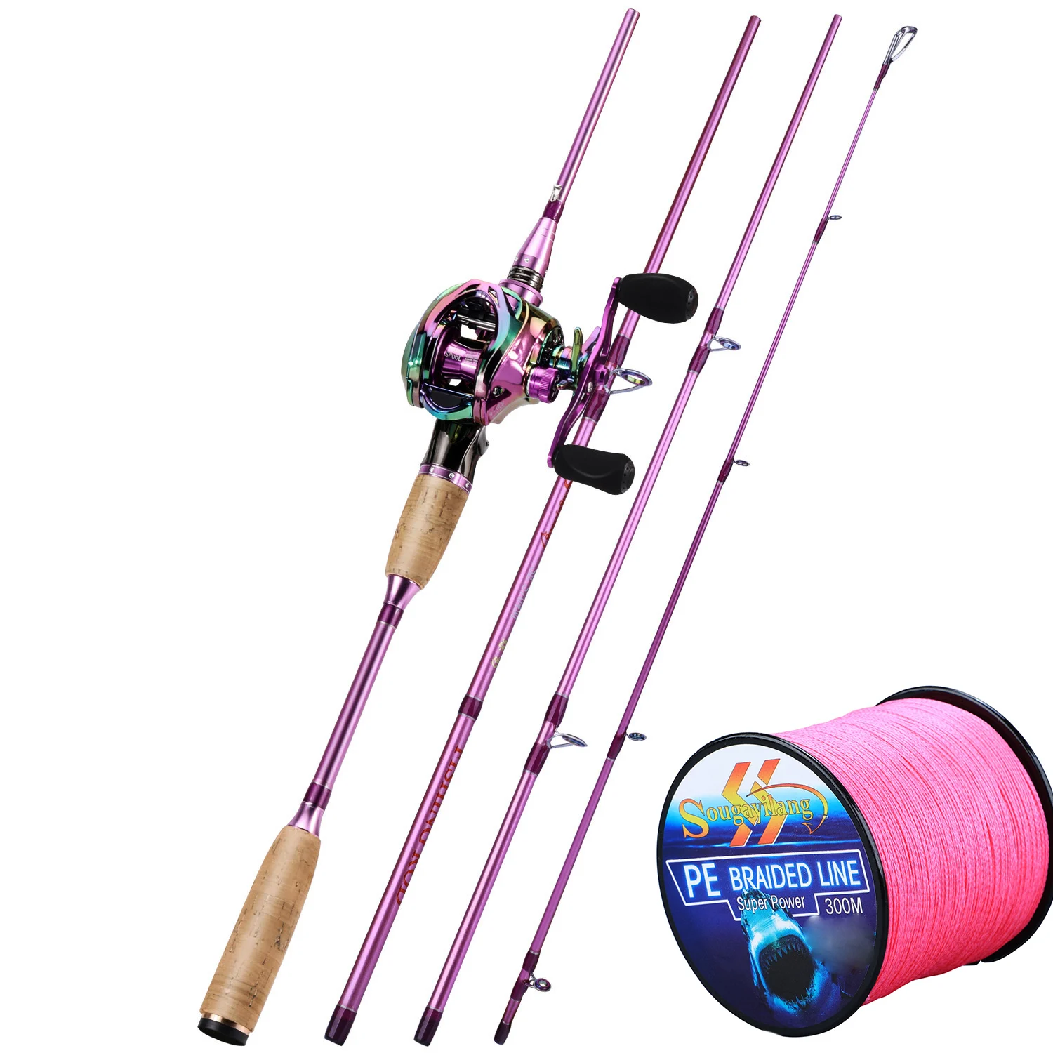 Sougayilang 2.1m Pink Casting Fishing Rod and Reel Combo High Speed  Ultralight Baitcasting Reel Carbon Fiber Fishing Pole Set - AliExpress