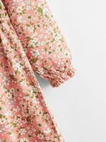 Robe à manches longues de style étranger pour filles, bord d'oreille élastique, petite fleur, douce, fraîche, printemps, automne 5