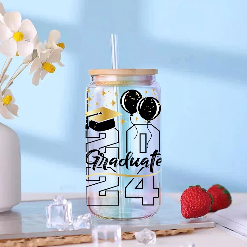 UV DTF Transfer Sticker School Book Flower For The 16oz Libbey Glasses Wraps Bottles Cup Can DIY Waterproof Decals D14809