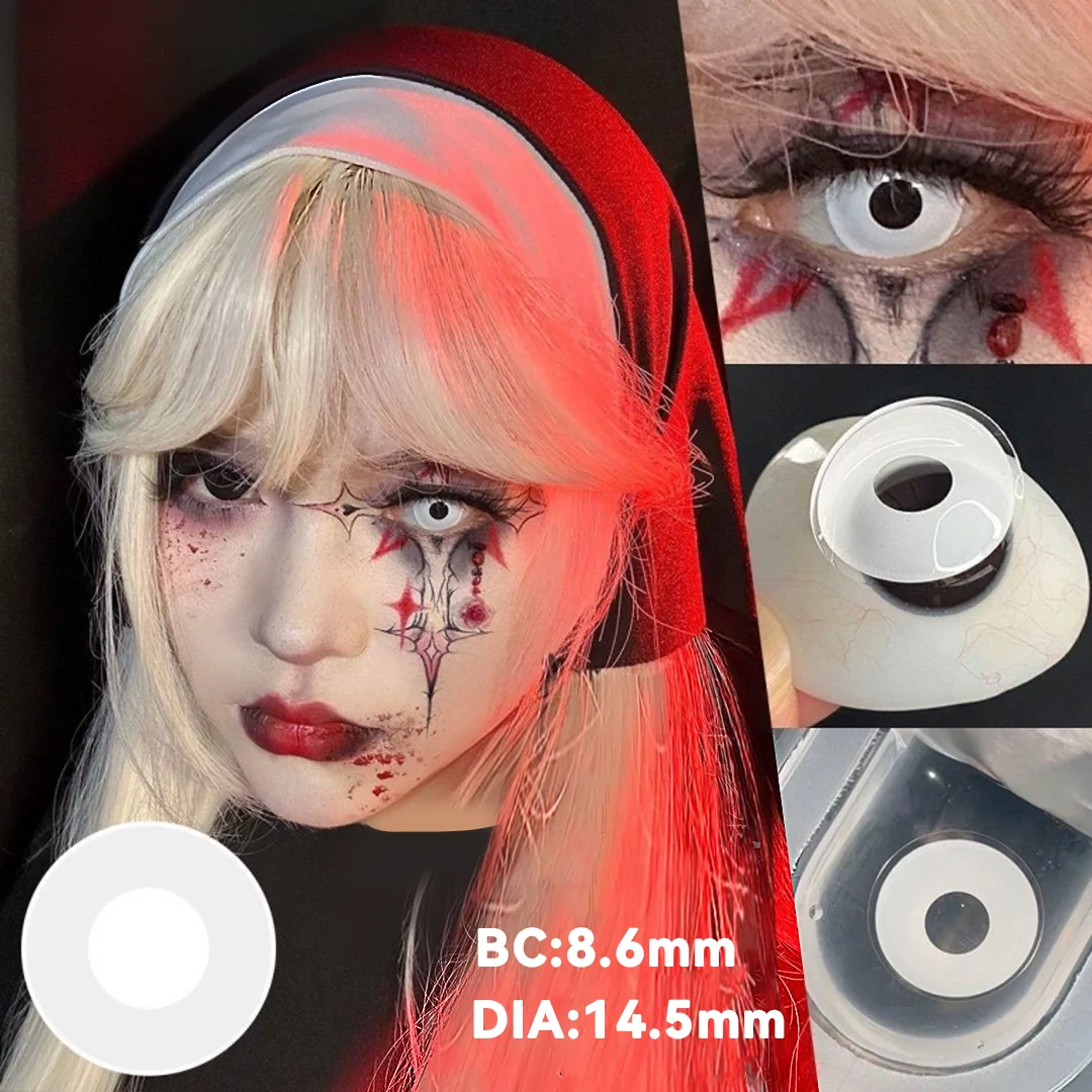 Vibrant Cyan Mesh White Colored Contact Lenses for Dramatic Cosplay & Halloween