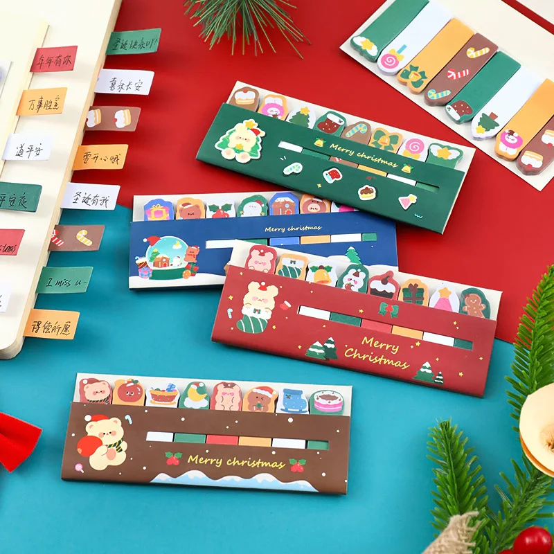 

Christmas Index Memo Pad Kawaii Santa Snowman Sticky Notes Journal Planner Stickers Notepad Bookmark Kawaii Stationery Gifts