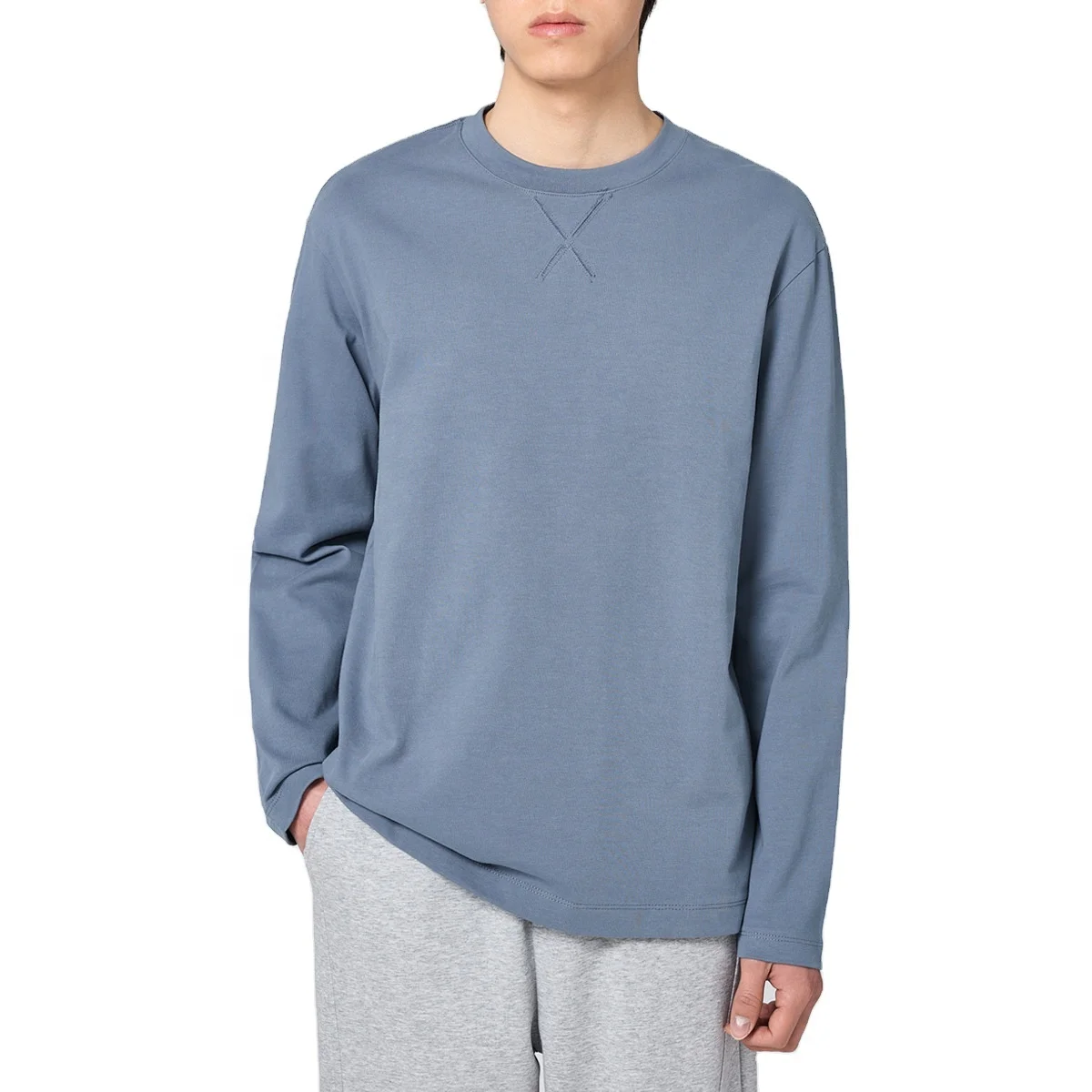 

Loose long-sleeved men's cotton round neck long-sleeved t-shirt men's 2023 spring new basic solid color men's bottoming shirt