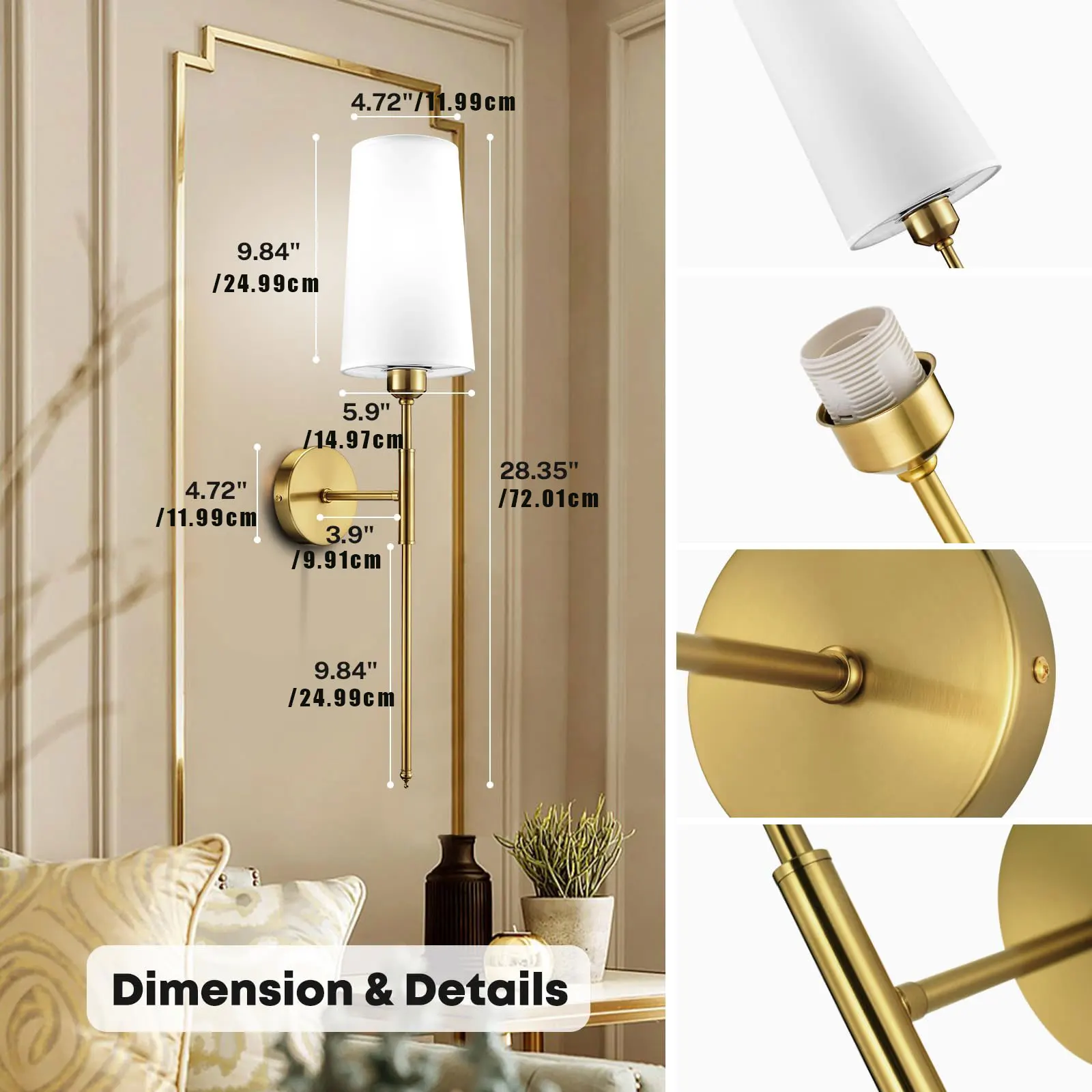LED Wall Lamp NookNova 2Pack Gold Battery Operated Wall Sconces With Bulbs Wireless Rechargeable Powered Wall Lamp with Remote