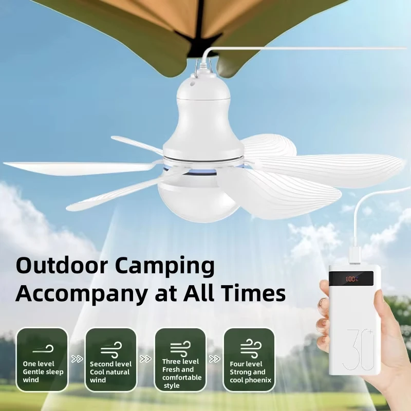 USB Ceiling Fan Lighting 6 Leaves USB Powered Ceiling Canopy Fan Hanging with Remote Control Camping Portable