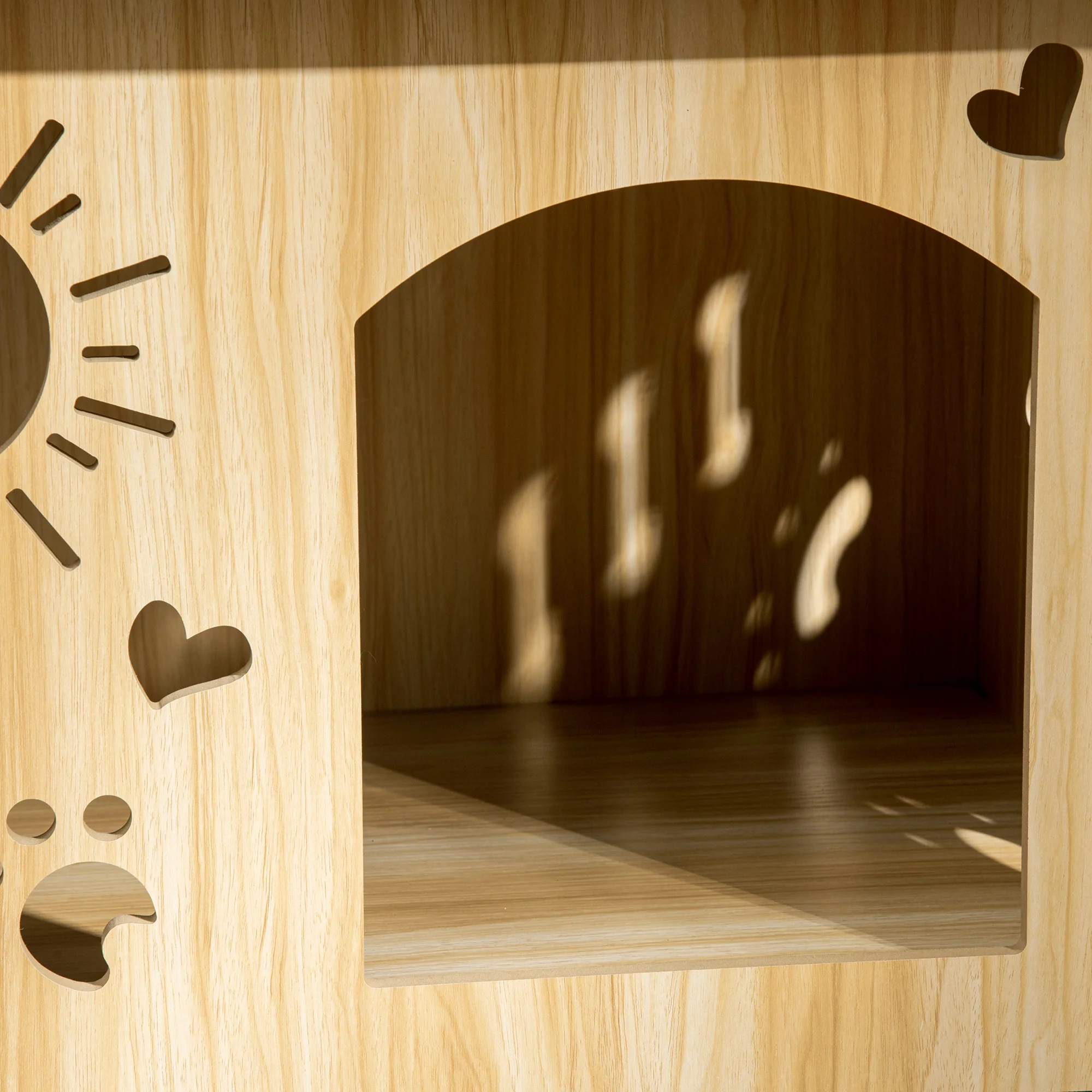Holz-Hundehütte Kleintierhaus mit Lüftungsöffnungen 69 x 50 x 58,5 cm, Hundehütte mit Dach, Indoor MDF Eiche Schwarz Vor-Ort – Detail 7