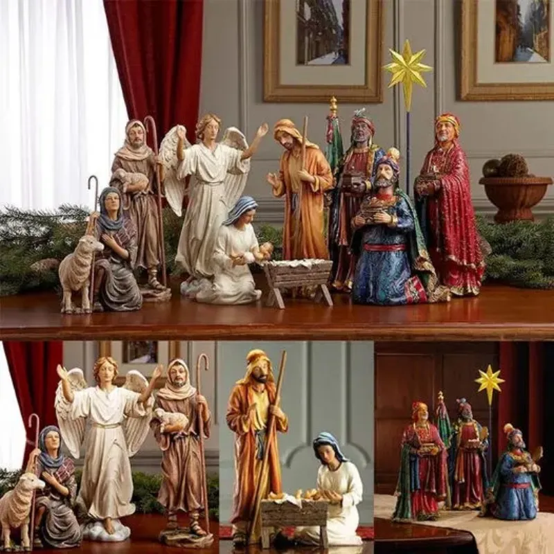 Weihnachtskrippen-Figuren Set Aus Harz – Handbemalt, Ca. 12 Cm, Für Tisch & Dekoration