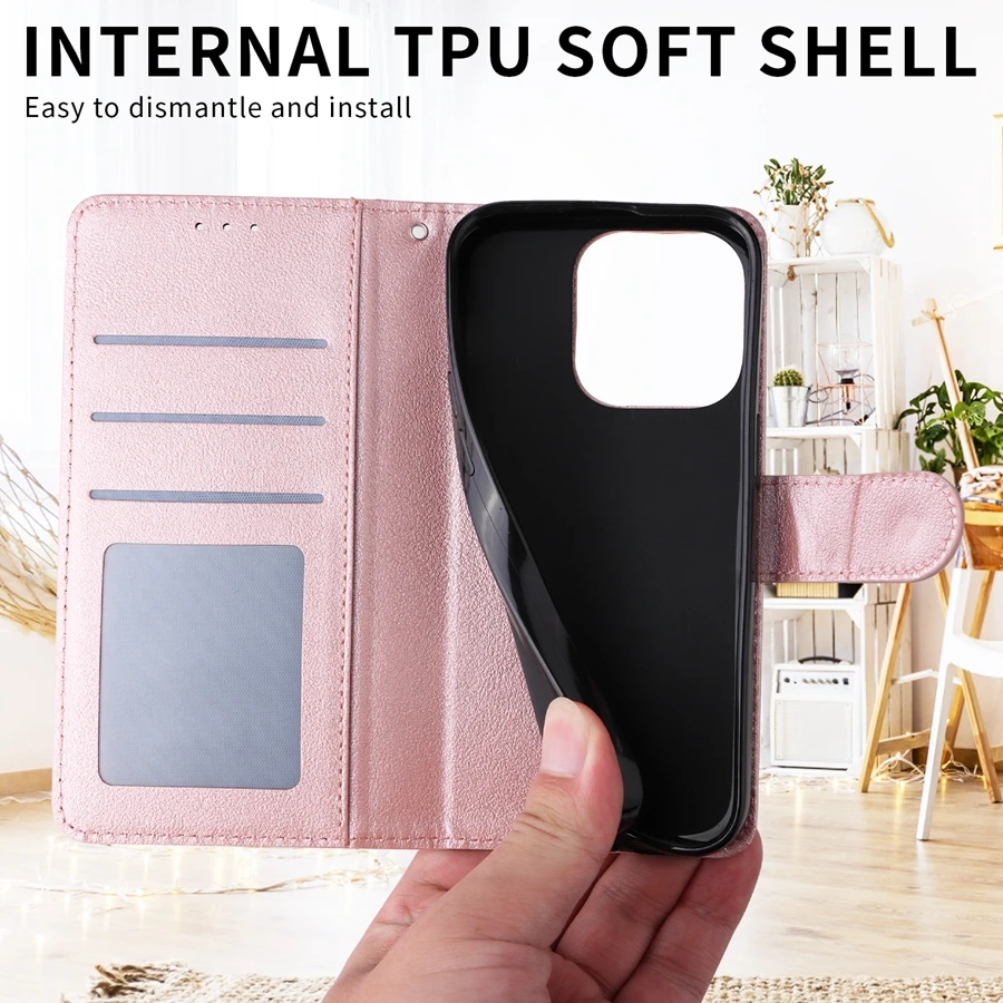 Leather Wallet Case with Card Slot, Photo Frame & Magnetic Flip Kickstand