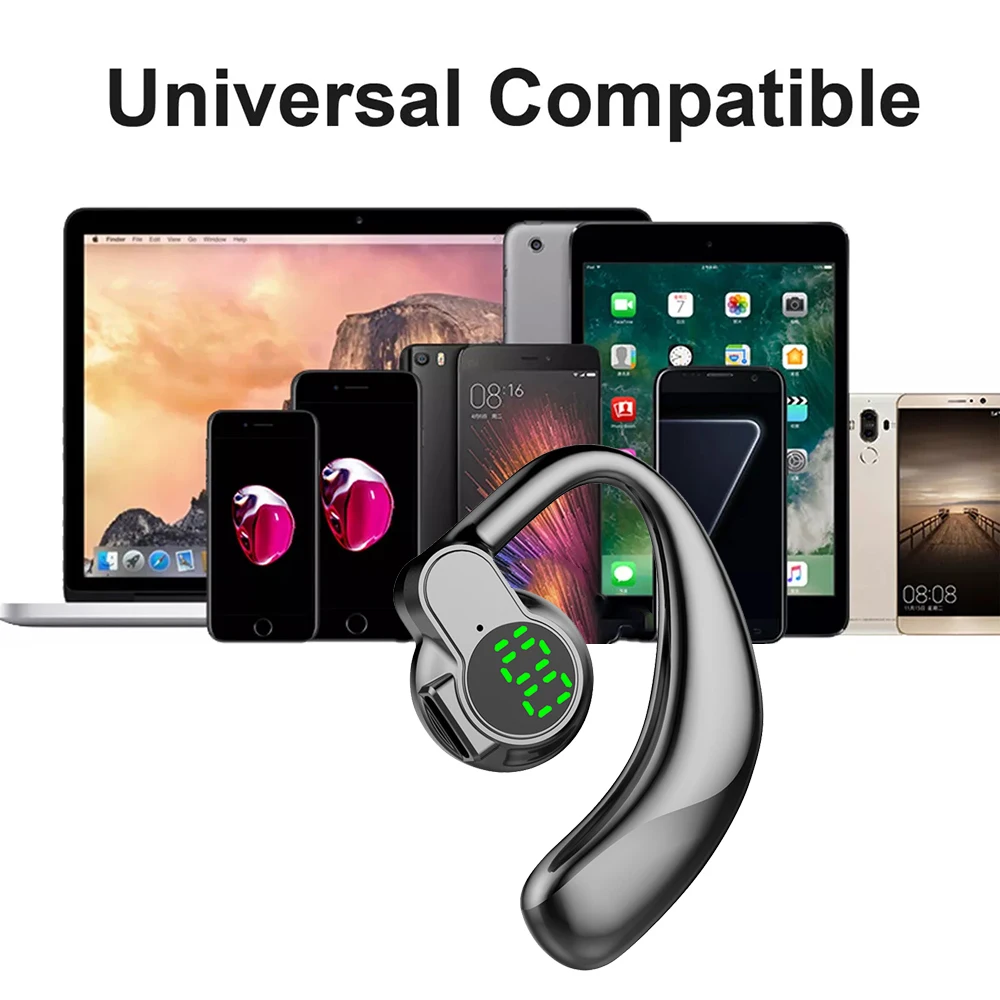 1pc Bluetooth 5.4 Earphones Bone Conduction Wireless HiFi Noise Reduction LED Display Headset Hook for Sports Gaming Headphones