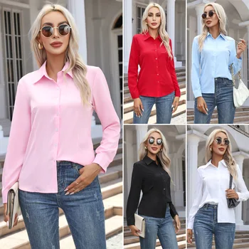 1pcs Woman Spring Autumn Solid color Shirts Lady Casual Long Sleeve Turn-down Collar Loose Shirt Female Fashion Temperament Tops 1