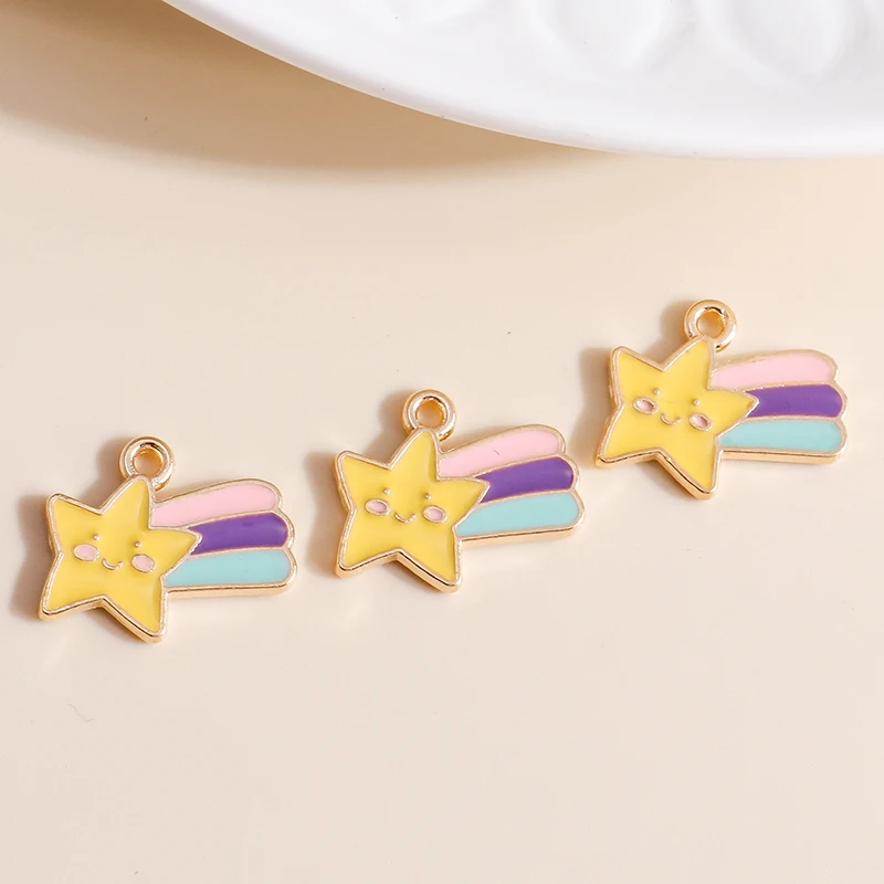 Leslie 10 stücke Gold Farbe Nette Emaille Glück Schießen Star Charms Anhänger Für Handgemachte Halskette Ohrringe Schmuck Machen Zubehör – Detail 12