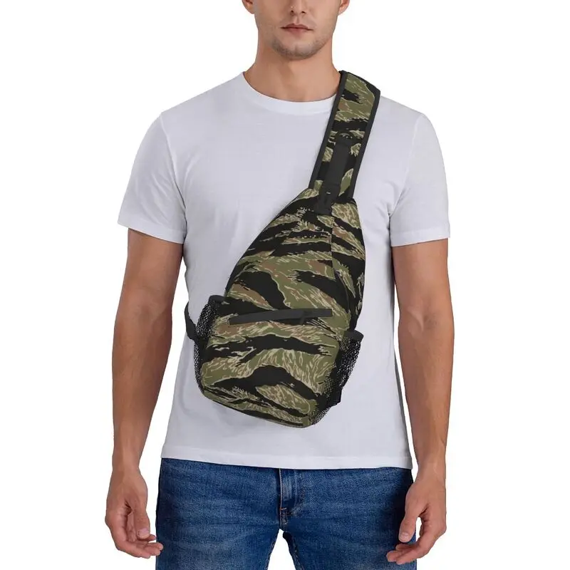 Tiger Stripe Camo Sling Chest Bag Military Tactical Camouflage Shoulder Crossbody Backpack for Men Cycling Camping Daypack