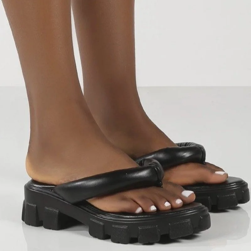 TSTCTB 2022 Women's Luxury Round Head Platform Mid-toe Flip Flops Women's Large Size Slippers Outdoor Women's Casual Slippers