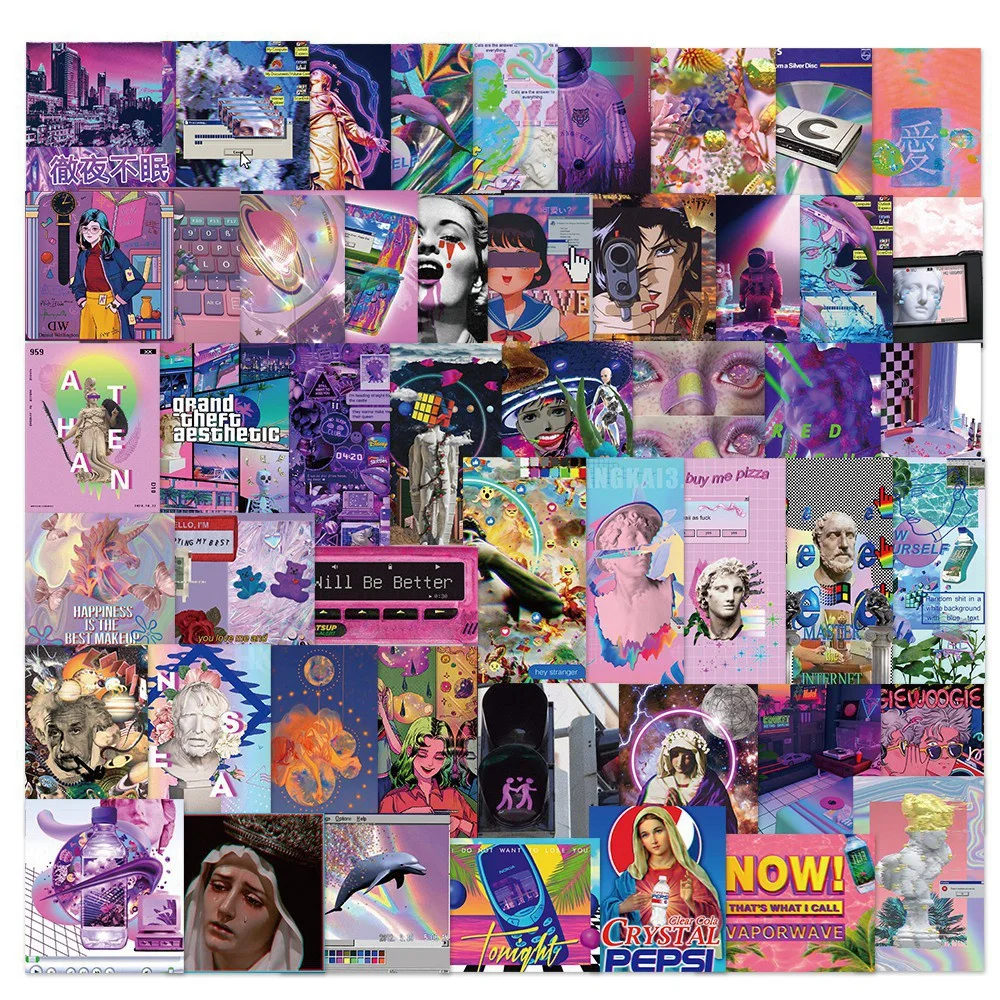 

10/30/50PCS Cartoon Cute Psychedelic Girl Vaporwave Graffiti Sticker Bike Skateboard Car Helmet Laptop Computer Wholesale